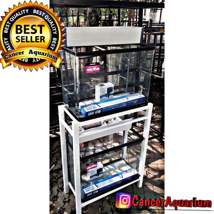 Aquarium Bahari NBG 2070 2 Unit Dan Rak Besi Hollo 4x4 Putih LENGKAP 