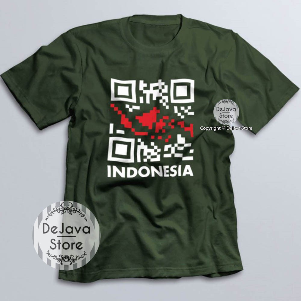Kaos Distro Indonesia Peta Barcode Baju Kemerdekaan Agustus Cotton Combed 30s Unisex Premium | 4376-HIJAU ARMY