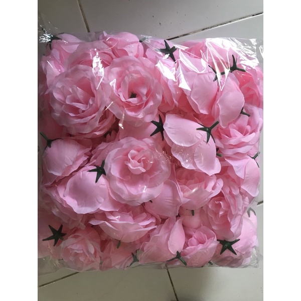 Kepala Bunga Mawar (MAK) ISI 100PCS/kepala bunga artificial/kepala mawar/kuntum mawar ISI 100PCS-Pink soft
