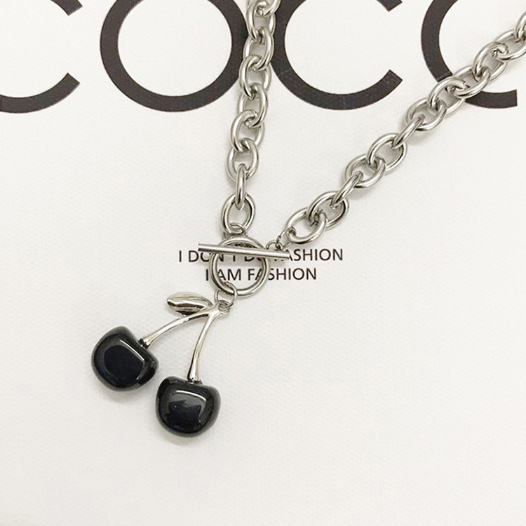 Online influencer klavikula rantai ins angin dingin black cherry kalung fashion wanita kalung hip ho