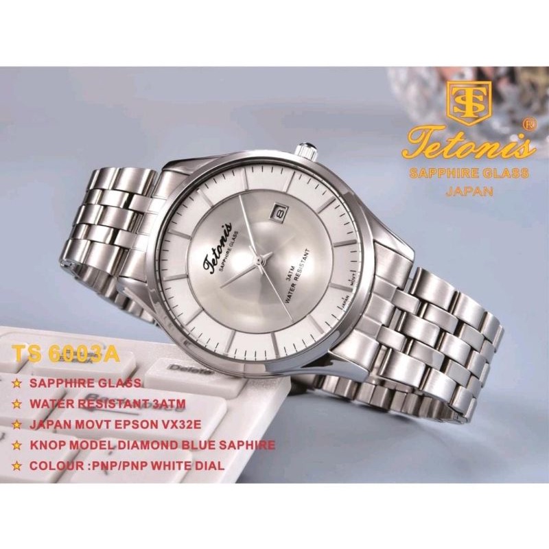 Original Tetonis Jam Tangan Stainliss Steel Tanggal Aktif Jam Terlaris Fashion Pria