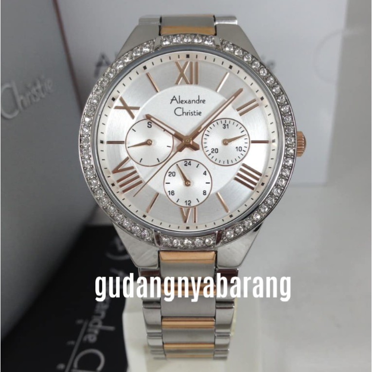 Jam Tangan Wanita - Cewek - Woman Alexandre Christie AC 2718 Silver Rose Gold Original Cantik