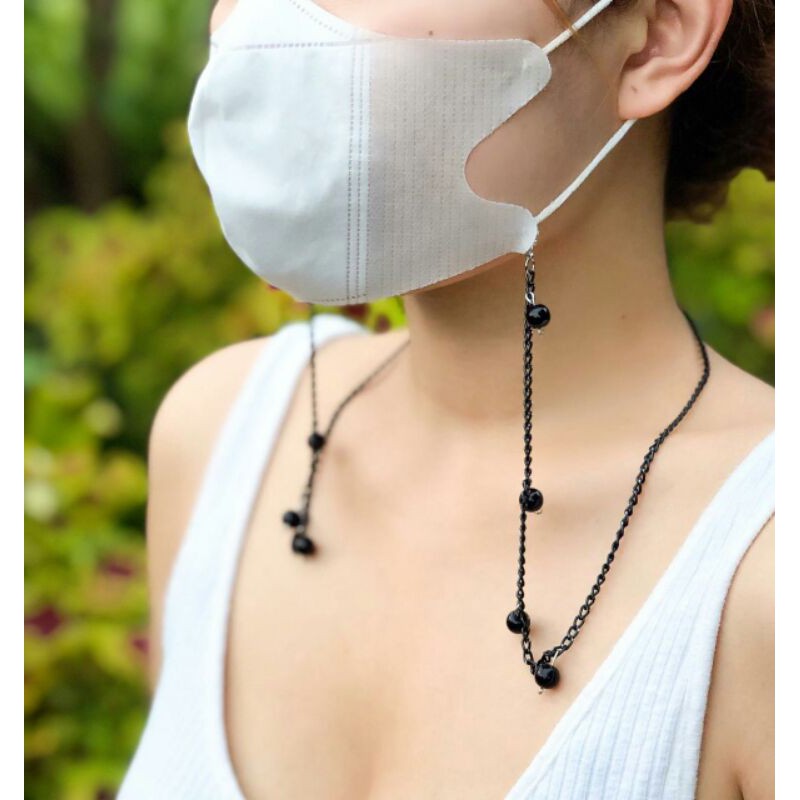 kalung masker/ rantai masker rantai hitam mutiara tabur