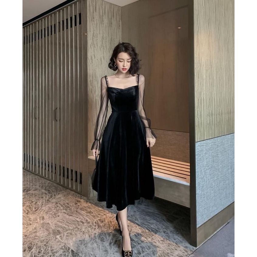 Eghalisa  - Custom Dress bahan velvet beludru mix tile polos midi