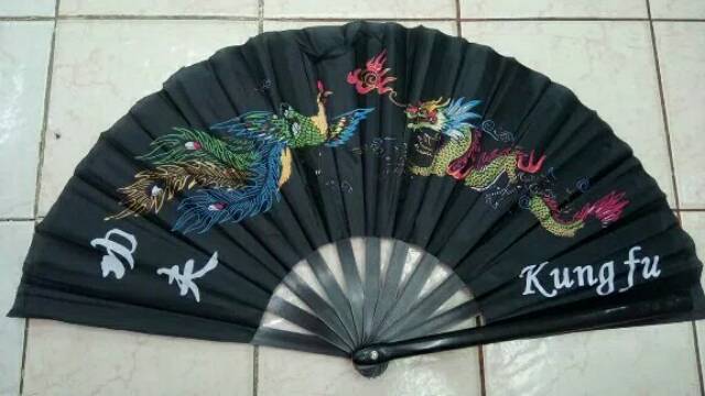 Kipas Dragon Phoenix KungFu Gagang Plastik Seri Warna