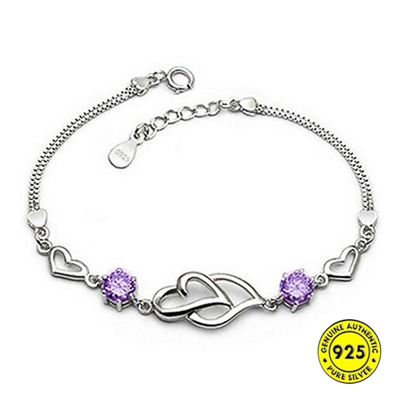 Gelang S925 Silver Bentuk Hati Hollow Aksen Kristal Berlian Untuk Wanita Clover