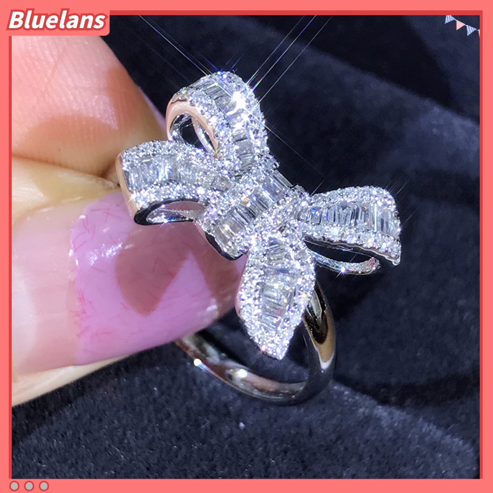 Cincin Desain Pita Aksen Berlian Imitasi Untuk Wanita