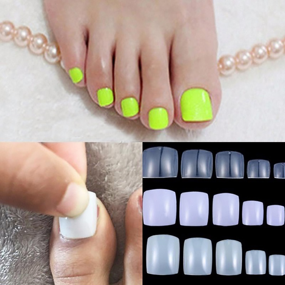 Mxbeauty 100pcs / Set Kuku Kaki Palsu Akrilik Full Cover Warna Putih Untuk Nail Art / Manicure