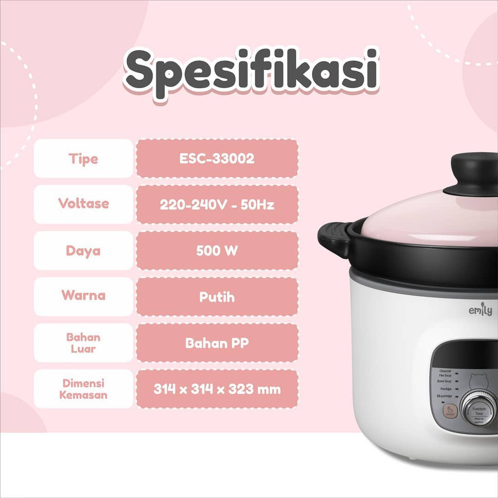 Castle - Emily ESC-33002 Slow Cooker 2.8L - SLOW COOKER CLAY COATED POT Multifungsi