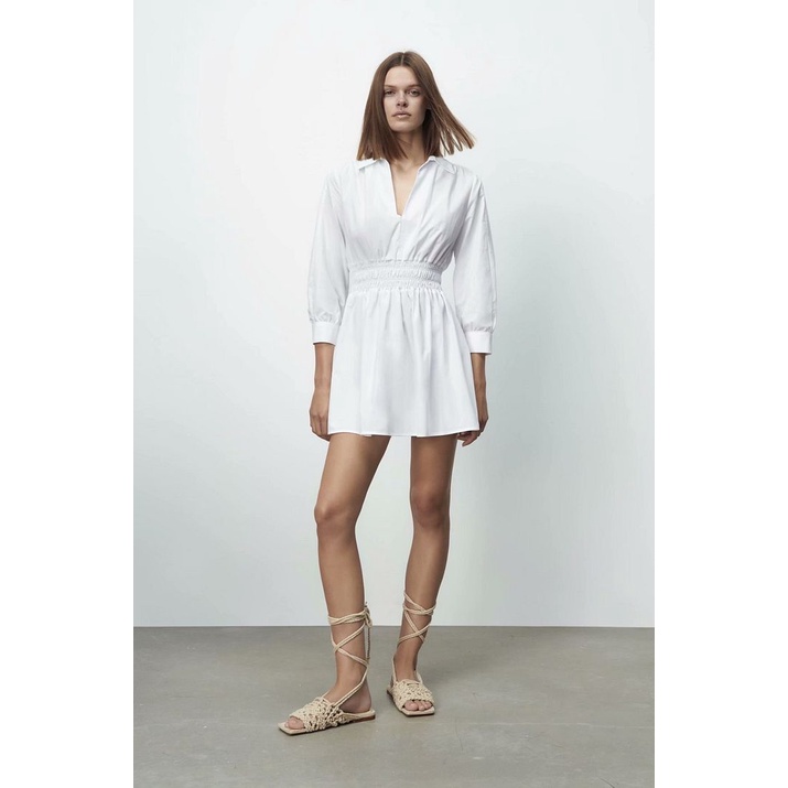 Dress casual import White Stretchy Waist korea style putih