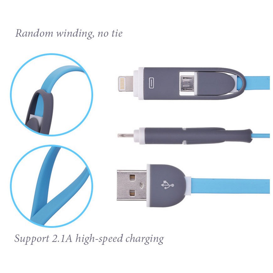 Kabel Data / Charger USB 2 in 1 Fast Charging untuk iPhone / Android