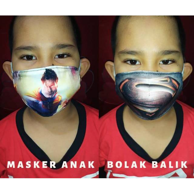 MASKER ANAK 2 PLY 1 MASKER BISA PAKAI 2 GAMBAR BERBEDA 2 SISI MASKER KAIN PRINT BAHAN KATUN TEBAL
