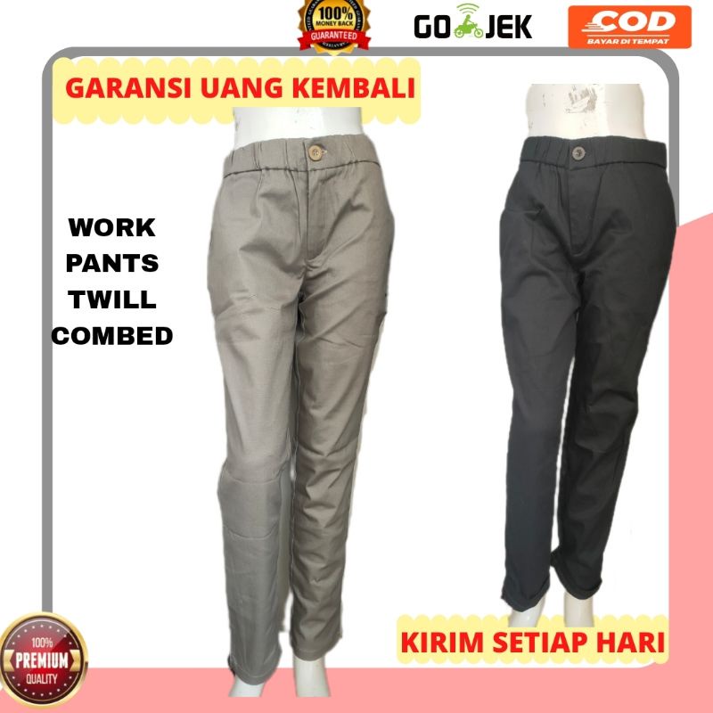 CELANA WANITA KERJA WORKS PANTS BAHAN KATUN TWILL COMBED STRETCH TEBAL celana cewek cewe perempuan celana kerja nyaman melar kantor jumbo wanita premium terbaru terkini work pants