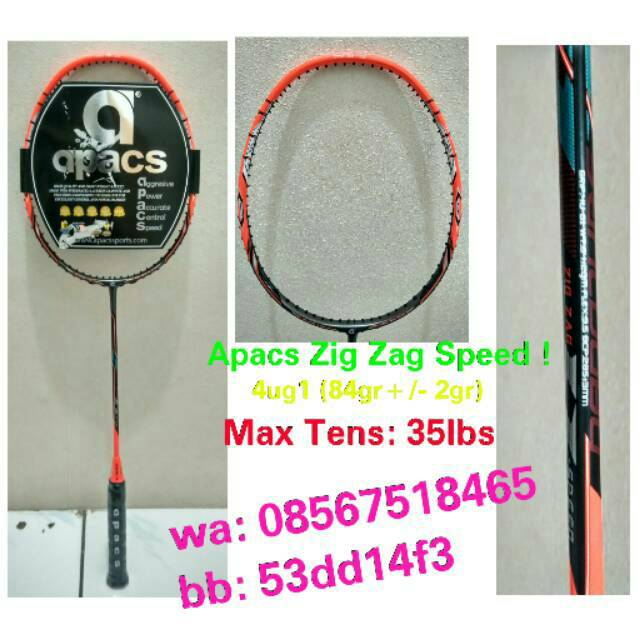 Raket Badminton Apacs Zig Zag - Speed  max Tension 35lbs , 100% Original
