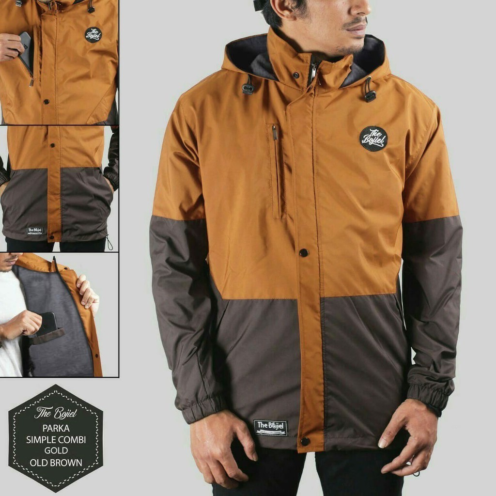 Jaket Parka Simple Taslan Waterproof The Bojiel Original Kombinasi - Gold