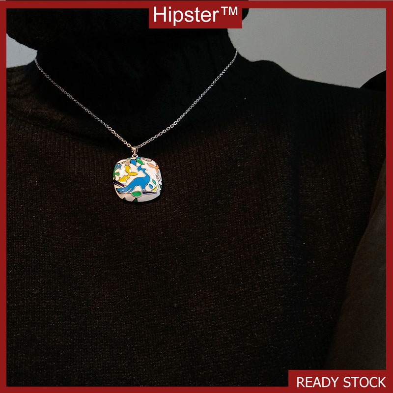 Light Luxury Painted Enamel Cloisonne Cartoon Flower and Bird Pendant Necklace