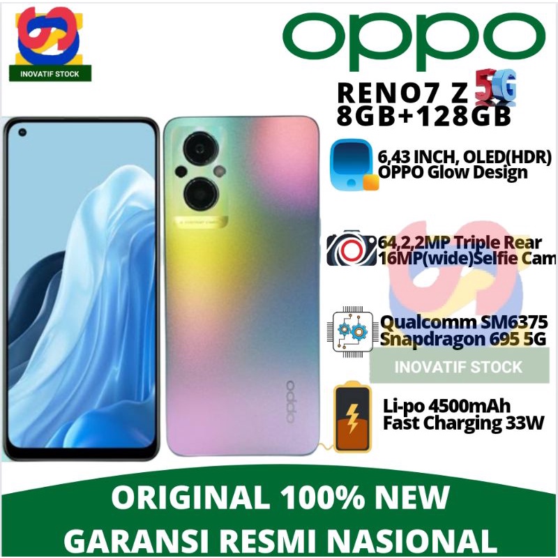 HP BARU OPPO RENO7 5G | RENO7 Z 5G | RENO5 Bokeh Flare Potrait Ultra Slim Retro+Glow Design NEW 100% ORI GARANSI RESMI-RENO7 Z 5G 8/128BLUE