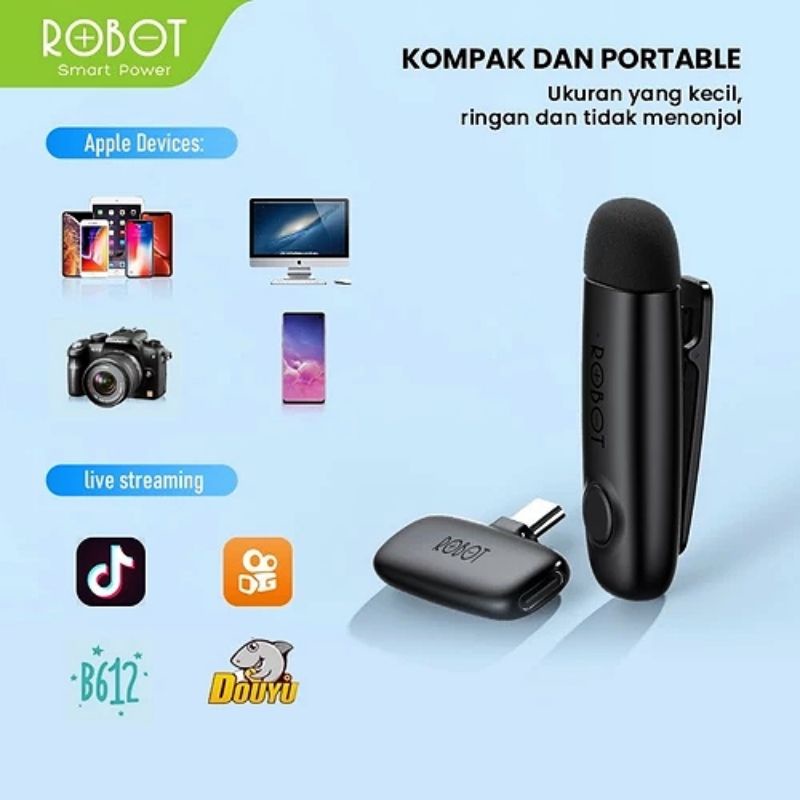 (ROBOT R-S20) MIC CLIP ON WIRELESS  USB C MICROPHONE BLUETOOTH USB TYPE C