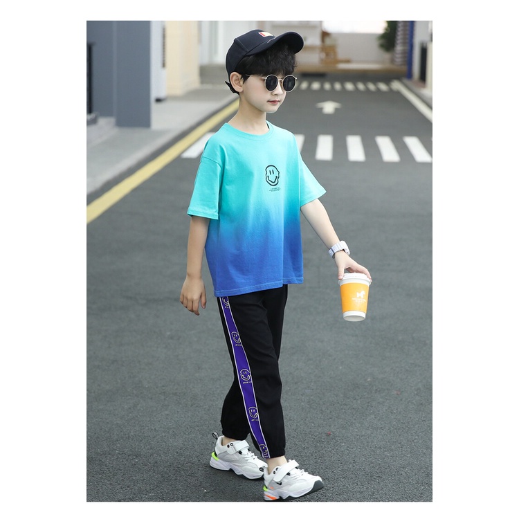 BAJUKIDDIE MR SMILE SET BAJU SETELAN ANAK COWOK KOREA IMPOR FASHION CASUAL DAILY KAOS CELANA PANJANG