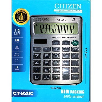 

KALKULATOR CTTTZEN CT920C 12 DIGIT Auto Replay 112 Steps Check & Correct