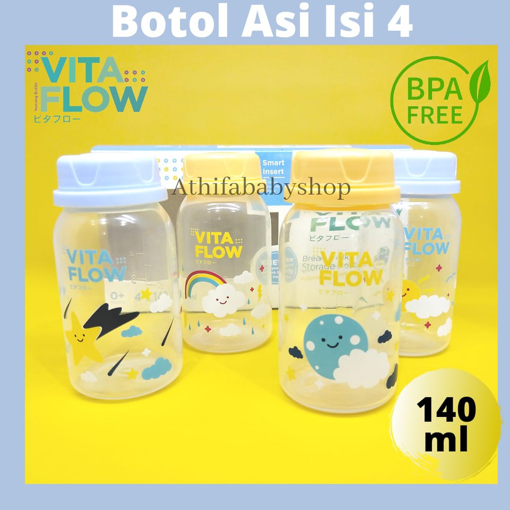 Botol ASI Alat Simpan ASIP PERAH Vitaflow 3 in1 PP 140ml 1 Paket isi 4 Pcs Newborn Package