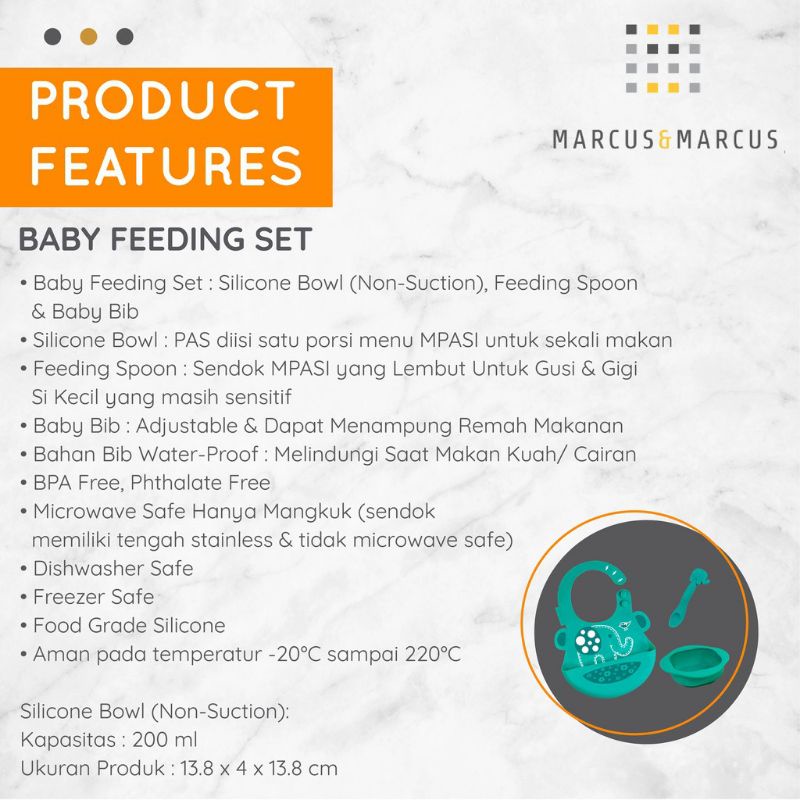 Marcus and Marcus Baby Feeding Set, Perlengkapan MPASI bayi, Gift Set makan Bayi Premium