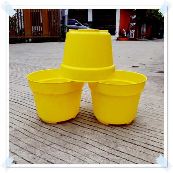 Tebal Pot Bunga 25cm Kuning Motif Serat Kayu - Pot Plastik 25 Cm Bibit Bunga Ori
