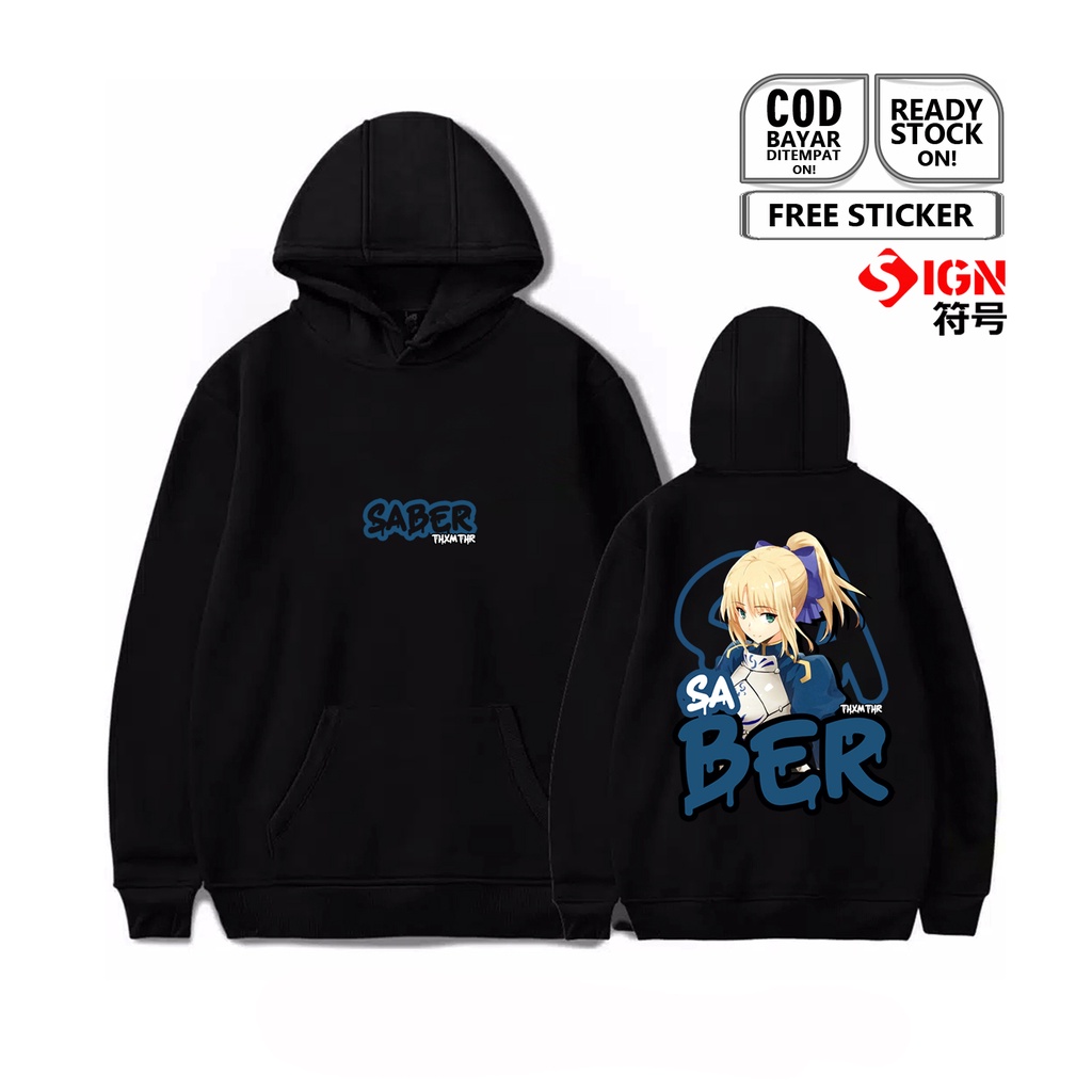 HOODIE SABER ARTORIA PENDRAGON TYPE MOON WAIFU ANIME MANGA FATE ZERO NECO ARC ASTOLFO GILGAMESH SHIROU EMIYA KIRITSUGU MANAKA SAJYOU BAJU JEPANG JAPAN CULTURE COSPLAY WIBU OTAKU - SIGN CLOTH