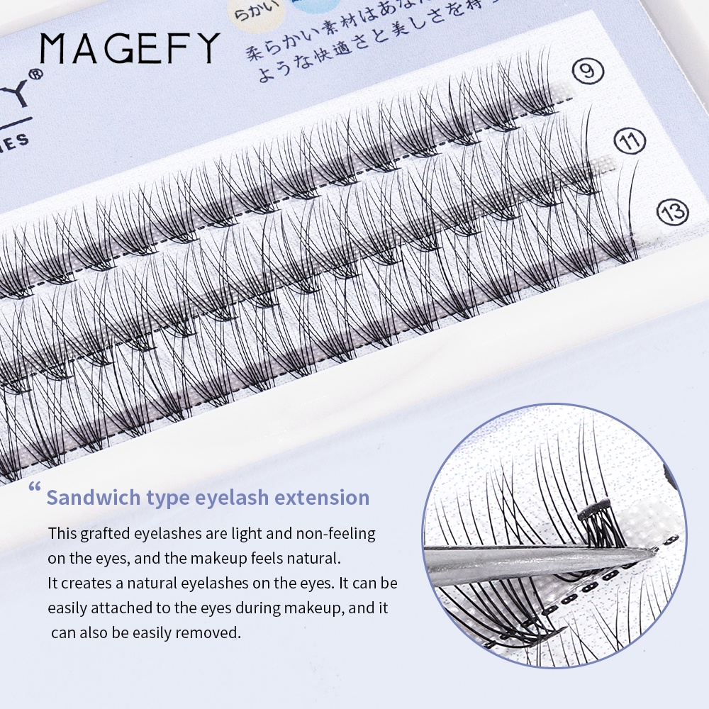 MAGEFY Ekstensi Bulu Mata 9-13 MM C Level Curl Volume Campuran Sintetis Panjang Bulu Mata Palsu Set 7240