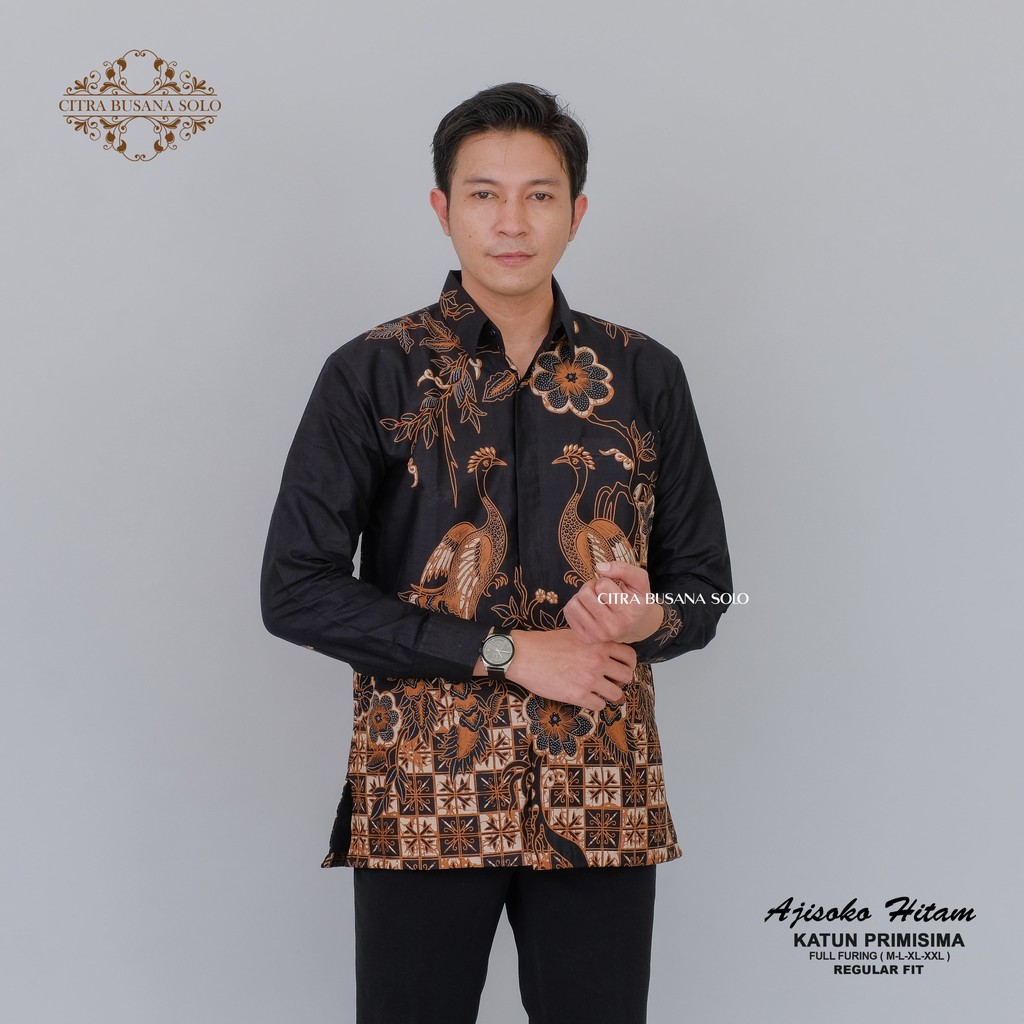 AJISOKO HITAM Kemeja Batik Pria Full Furing Bahan Katun Halus Primisima