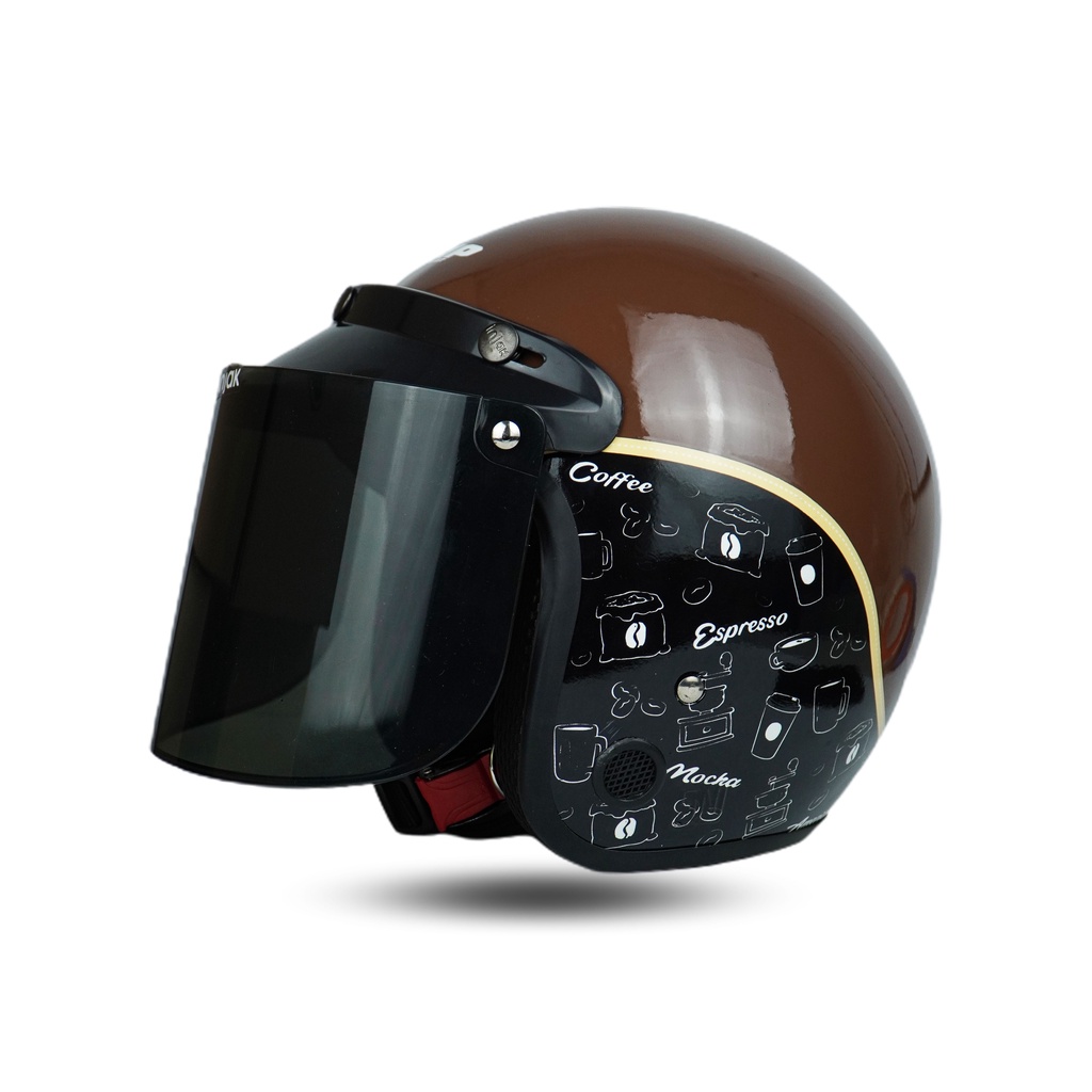 Helm Bogo Dewasa Retro Motor SNI Motif Coffee