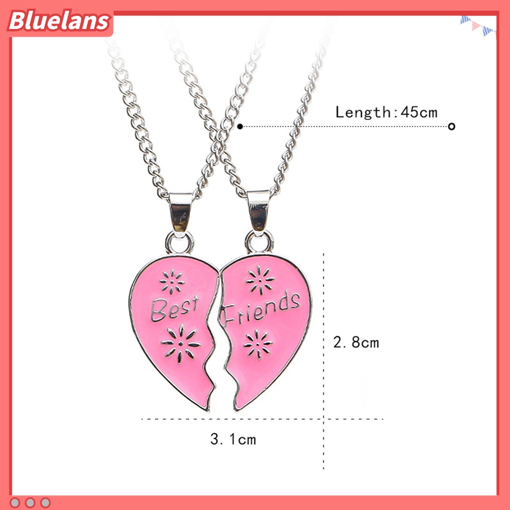 2pcs Kalung Rantai Klavikula Hias Liontin Hati Ukiran Tulisan Best Friends Untuk Aksesoris