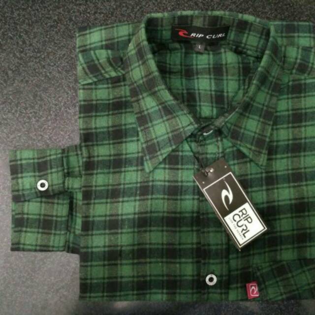 Kemeja flanel pria kotak-kotak hijau