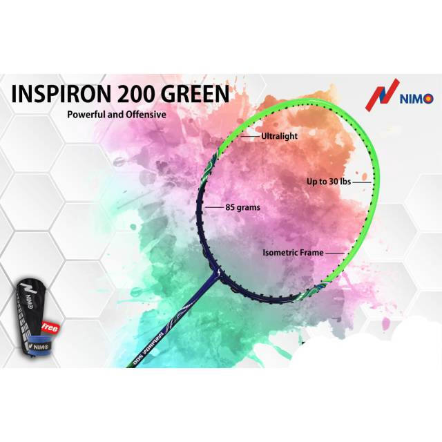 RAKET BADMINTON NIMO INSPIRON 200 GREEN (DIJAMIN 100% ORIGINAL) MAX TENSION 30 LBS