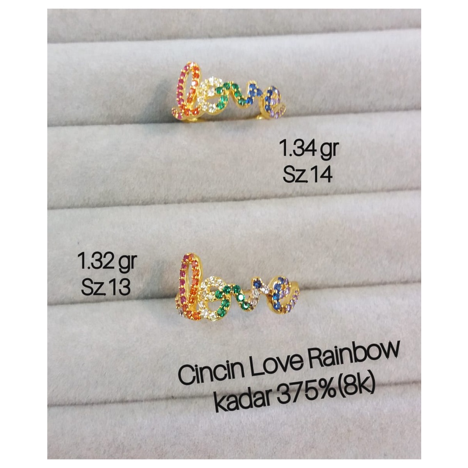 Cincin love rainbow emas asli kadar 375/8karat fashion ubs gold