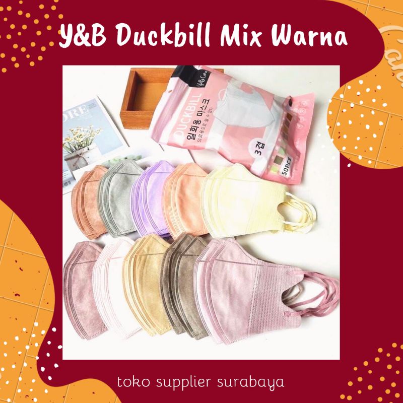 Masker Y&B Duckbill Earloop Mix Warna / Masker Duckbill Mix Warna / Masker Duckbill Warna Pastel / M