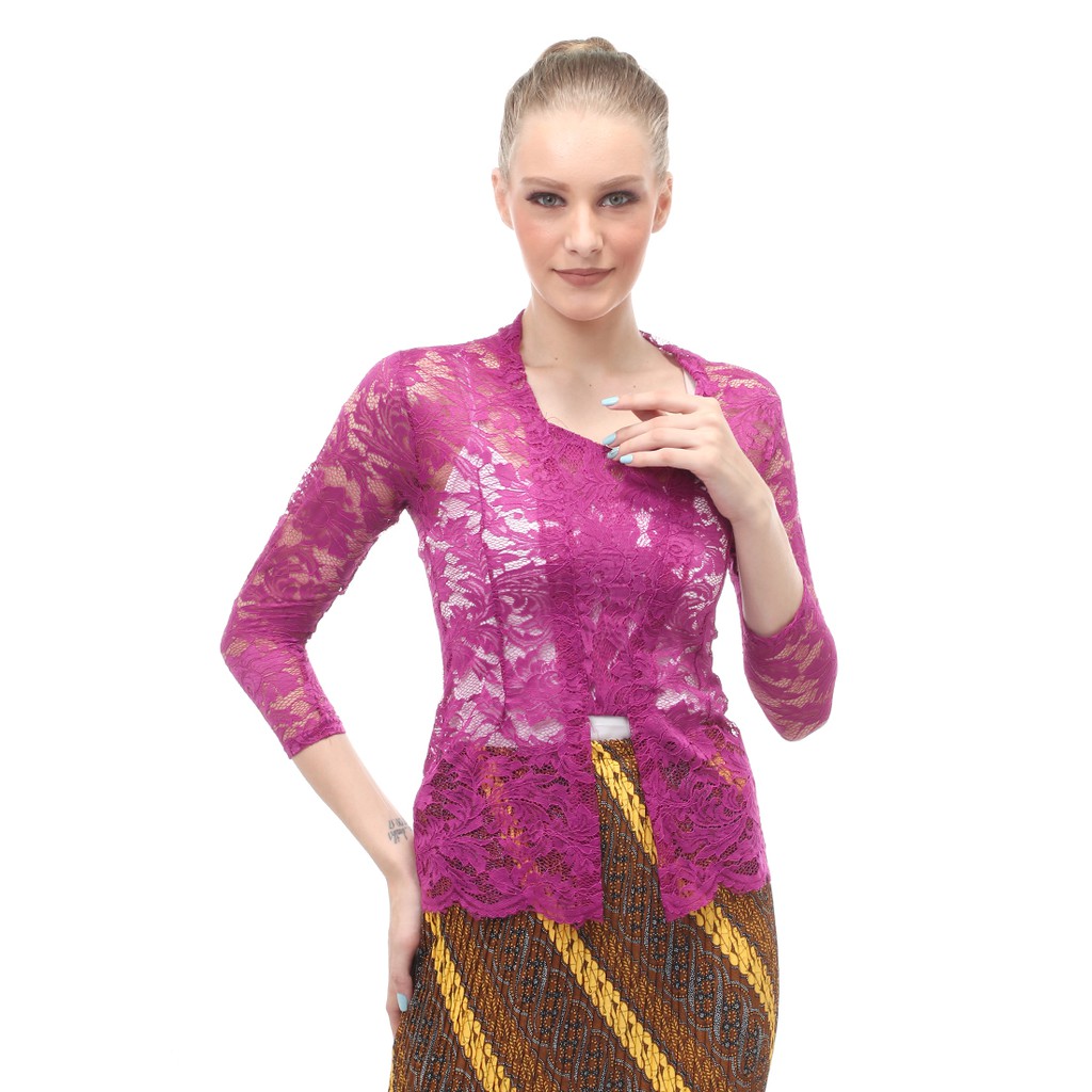 Hara Kebaya Seri 2 Motif Brokat Long Sleeves Atasan Wanita Transparan Premium Quality - Magenta