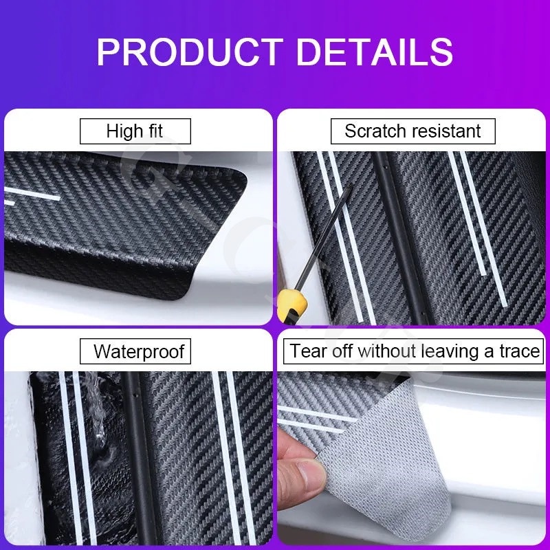 G-club 4PCS Stiker Strip Carbon Fiber Pelindung Pintu Mobil Ford