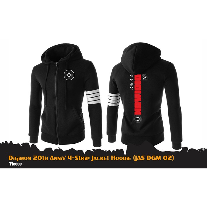 Jaket Digimon 20th Anniversary Black 4 Strip Hoodie JAS DGM 02     ⠀⠀⠀⠀⠀