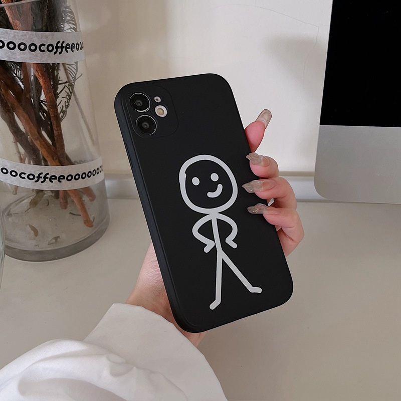 Black Soft Silicone Case Samsung Galaxy S20 FE S21 Plus Ultra S10 A02 A02S A12 A20 A30 A20S A21S A22 A32 A50 A50S A30S A51 A71 A52 A72 Casing hp line stickman