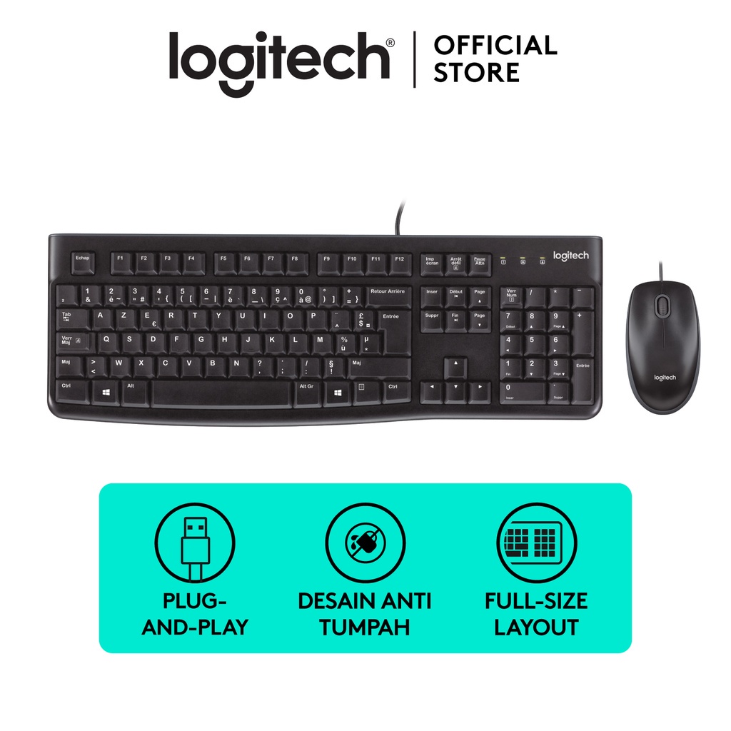 Logitech Keyboard + Mouse Optic USB Mk120 resmi