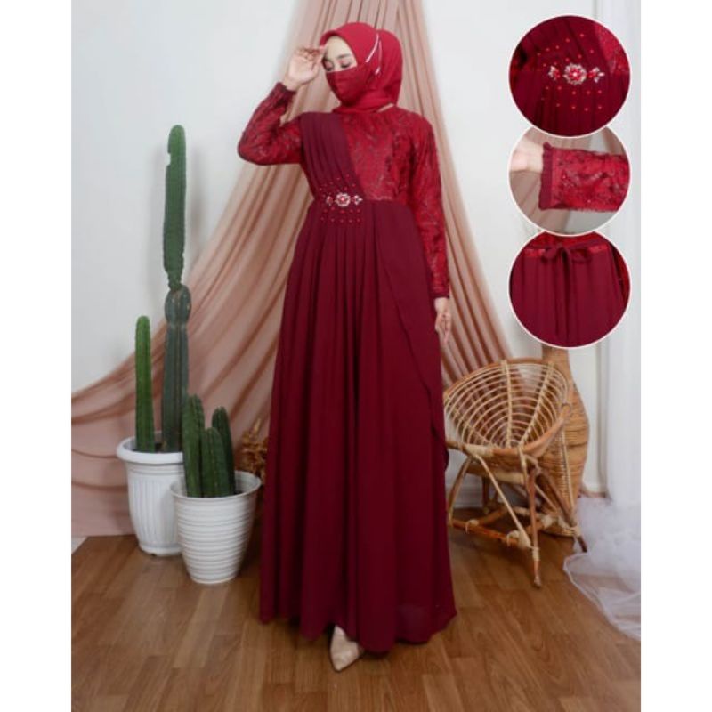 Permata Olshop / Gamis Melisha KD / Gamis Brukat Modern Terbaru / Kebaya Gamis Pesta Mewah / Dress Kondangan / Kebaya Dress Brokat