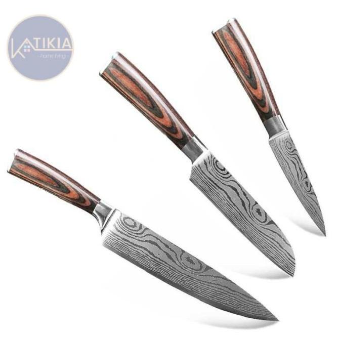 

Pisau Dapur Set Damascus Pattern Stainless Steel 3 Pcs - Silver Hildawatimore
