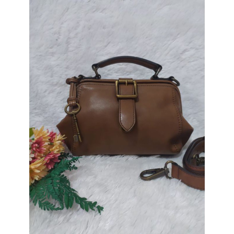 BM069 Fo *ssil VRV Frame Clutch Espresso Leather Authentic