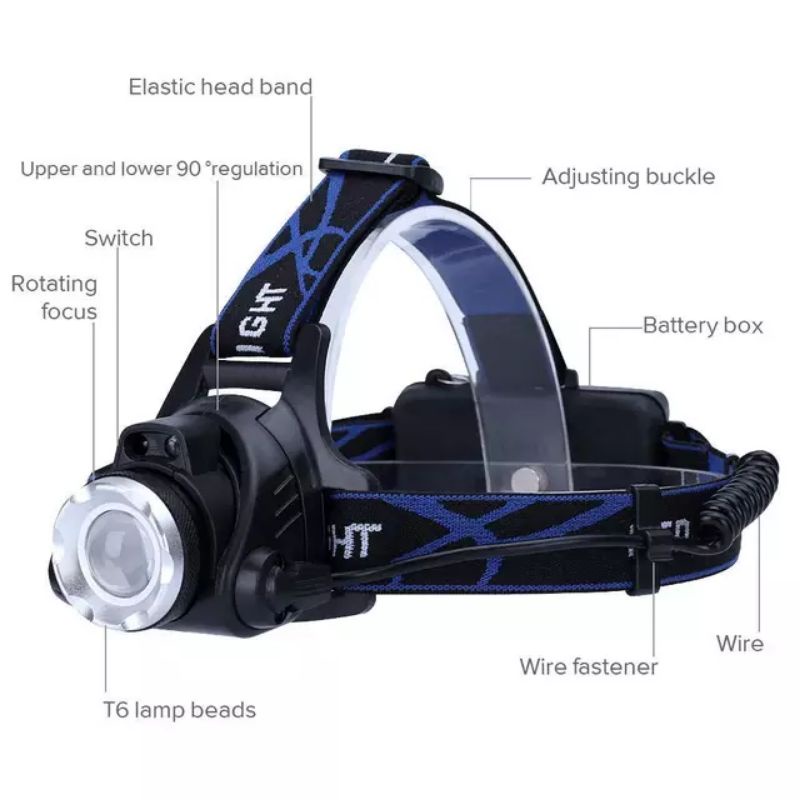 Headlamp 1 LED Cree XML-T6 - HD-LDT6 - Black/senter kepala led/senter kepala sensor/senter kepala
