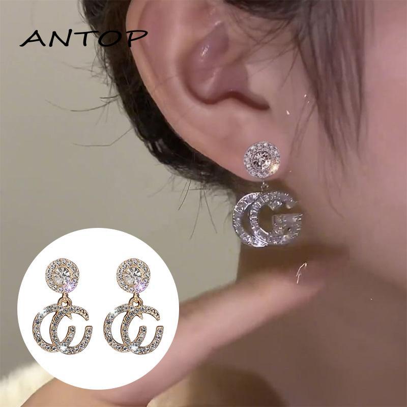 Anting Tusuk Sterling Silver 925 Hypoallergenic Hias Berlian Imitasi Mewah Untuk Wanita