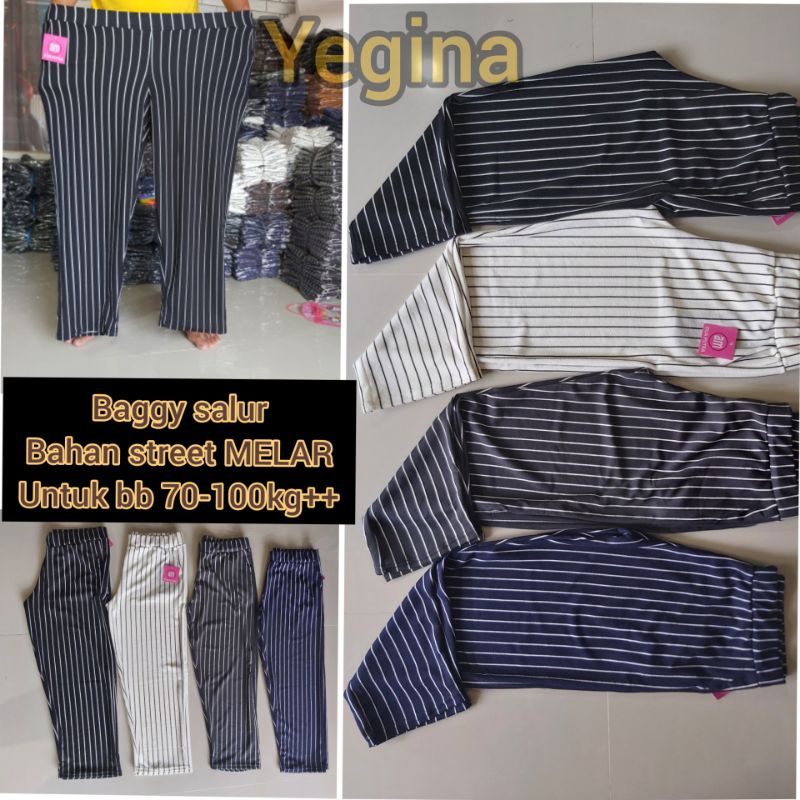 (TERBARU EXTRA JUMBO)LUNA BAGGY STRET SALUR GARIS JUMBO YEGINA TERMURAH/CELANA PANJANG JUMBO WANITA