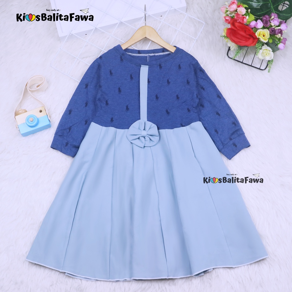 Dress Valencia uk 7-8 Tahun / Dres Baju Anak Perempuan Lengan Panjang Motif Adem Fashion Kids