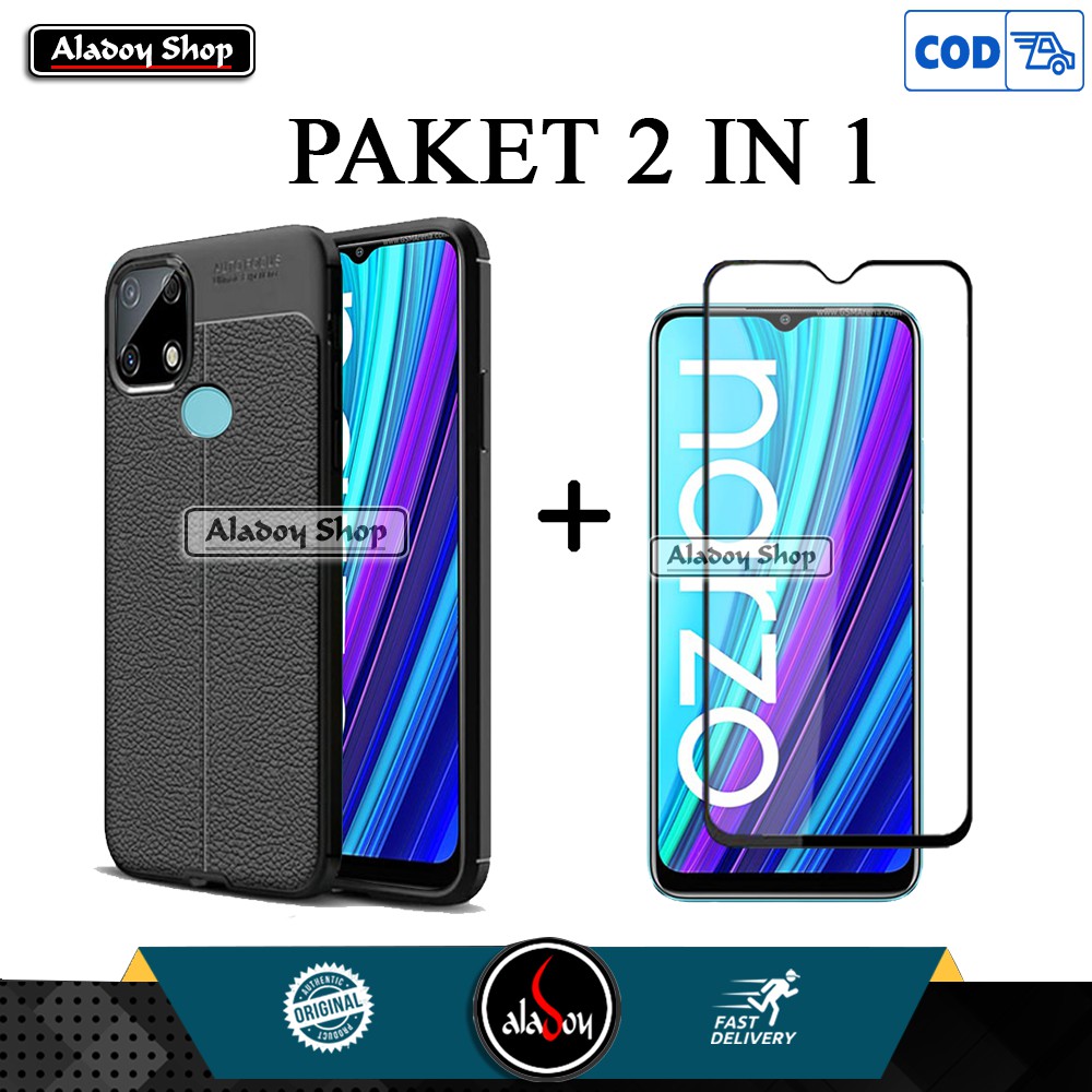 Case Realme Narzo 30A Premium Casing + Tempered Glass Full Layar