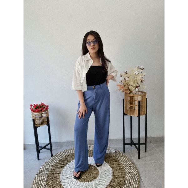 Celana panjang highwaist knit | Loose pant highwaist | Celana kulot panjang